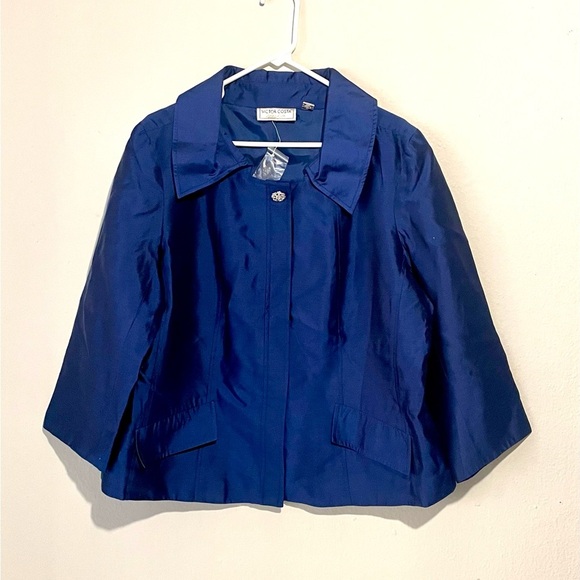 New Victor Costa Occasions Navy Blue Silk Evening Jacket Size XL - Picture 1 of 8